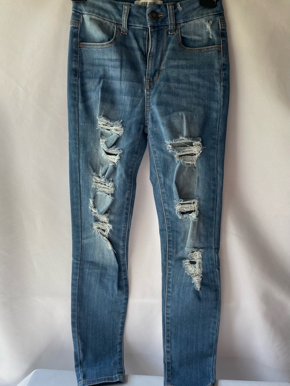 Juniors Wax Jean Distressed Blue Skinny Jeans